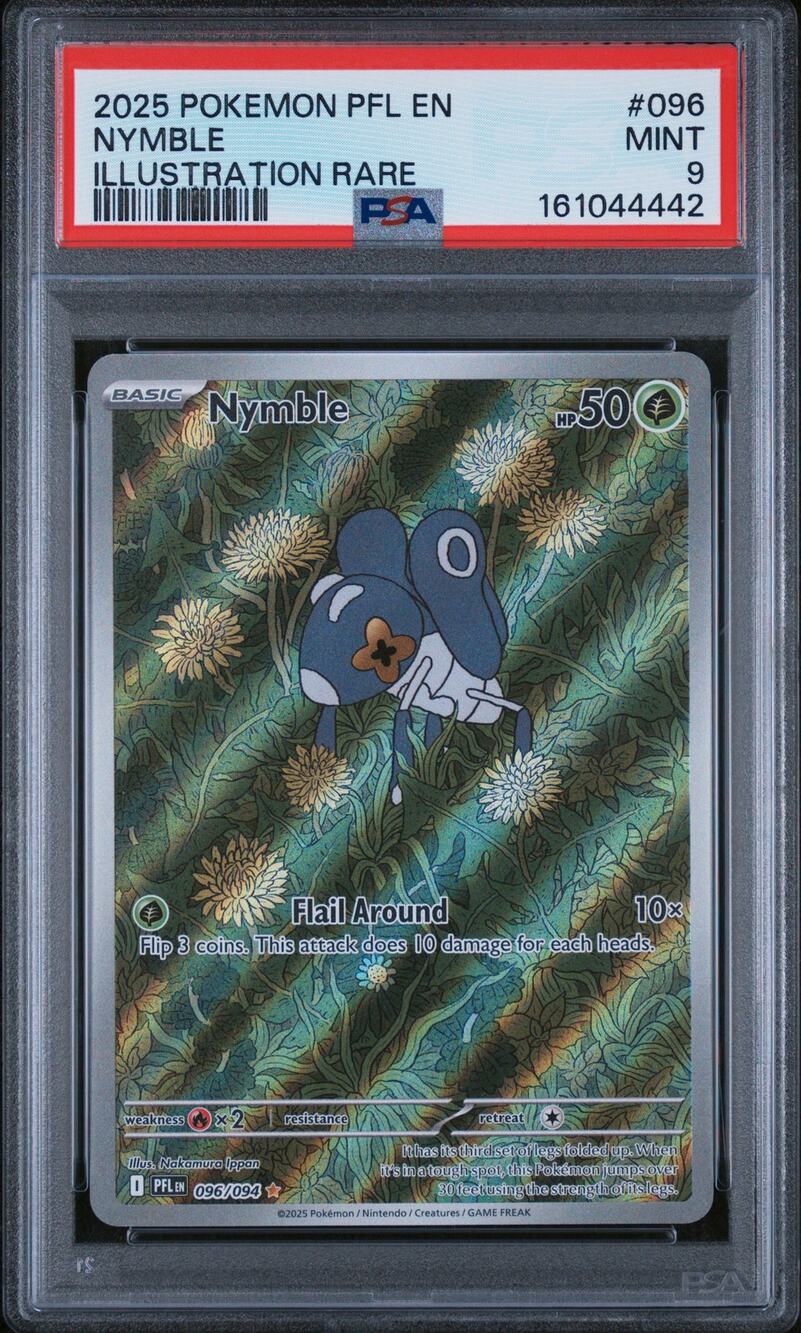 PSA 9 MINT Nymble 096/094 Pokémon 2025 Phantasmal Flames Illustration Rare Card